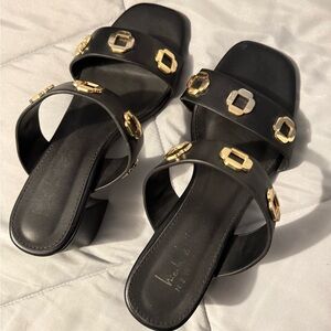 Black and Gold Women's Heel Sandals
